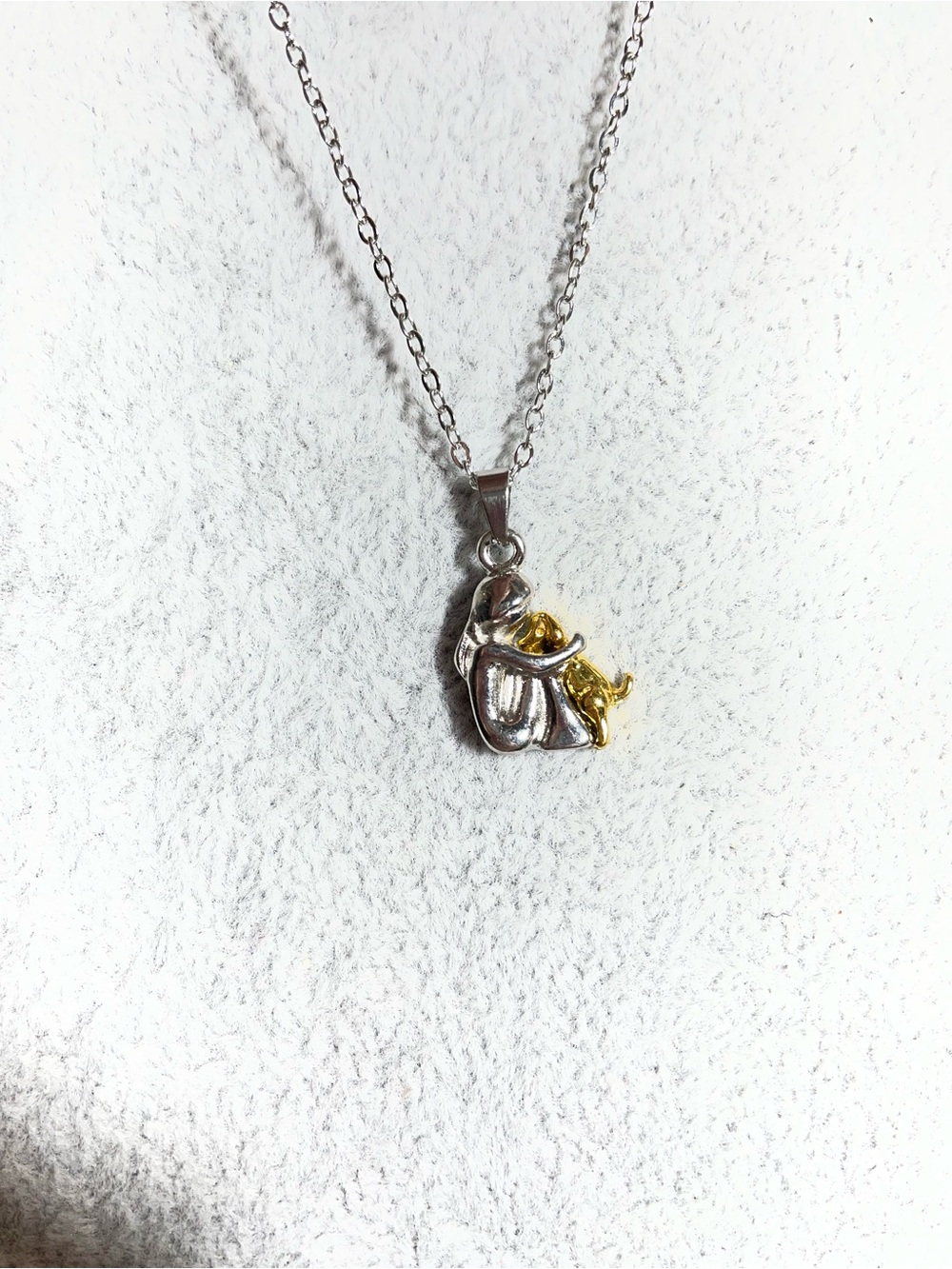Dog Hug Silver Gold Two Tone Stainless Necklace 16-18" NEW